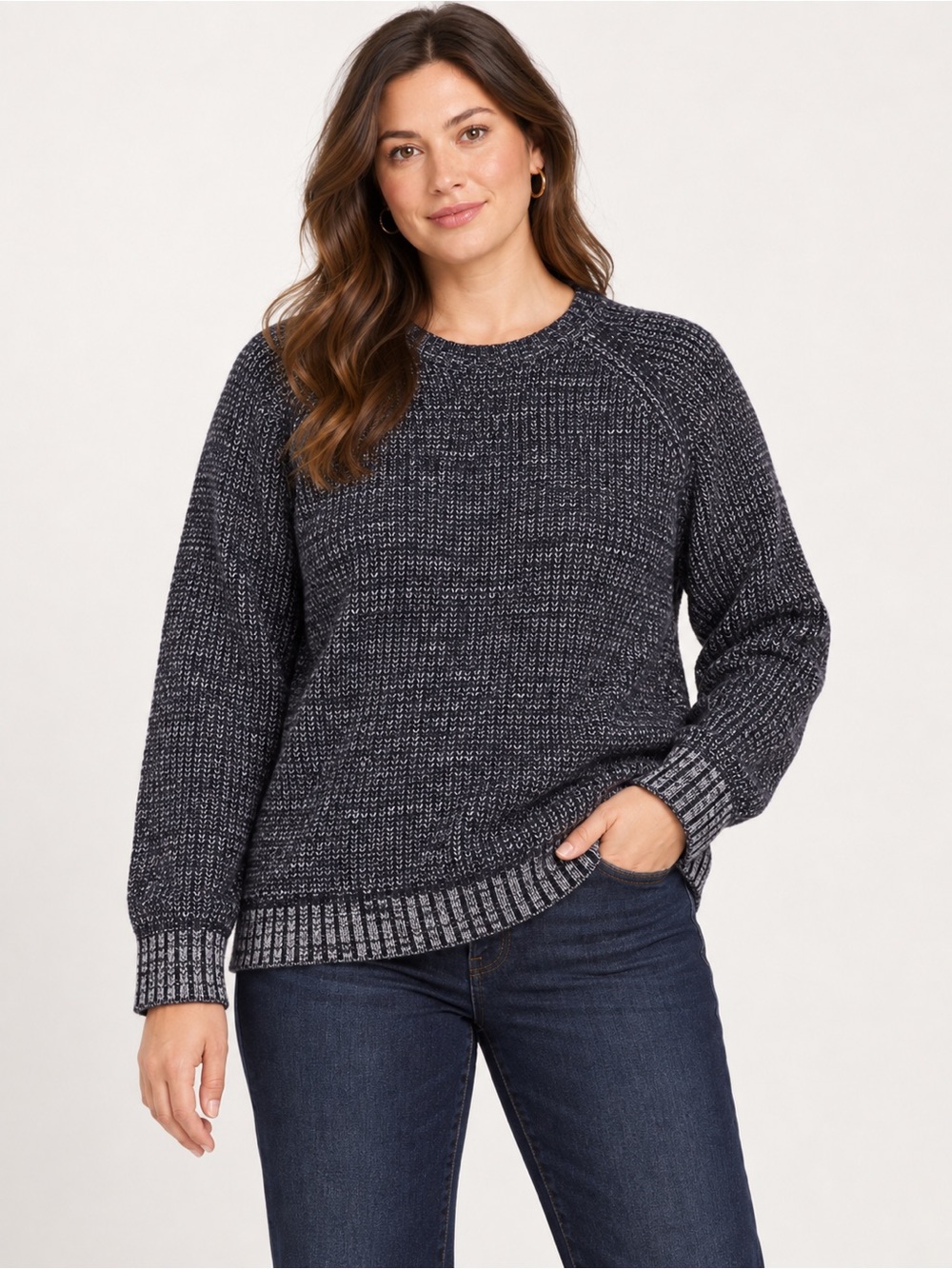 Banana Republic Navy Marled 100% Cotton Crewneck Sweater Size L 23PTP
